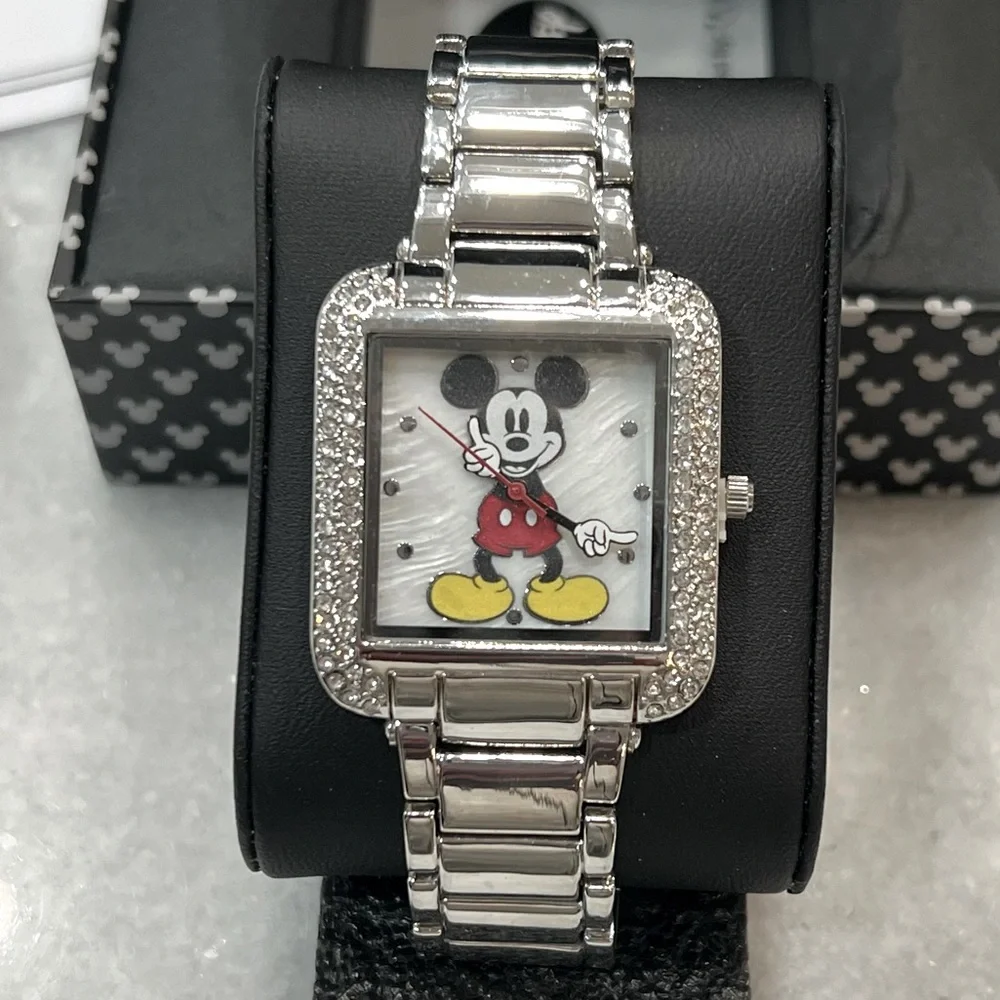 DISNEY Women’s Mickey Mouse Crystal Embellished Silvertone Watch